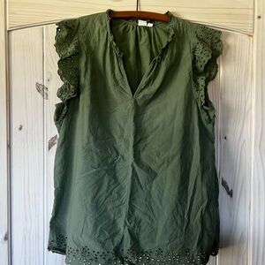 GAP Green Eyelet Ruffle Sleeve Blouse